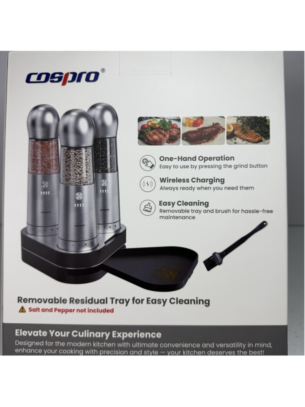 COSPRO Electric Salt & Pepper Grinder Set (3) Adjustable Coarseness NIB - Picture 2 of 5